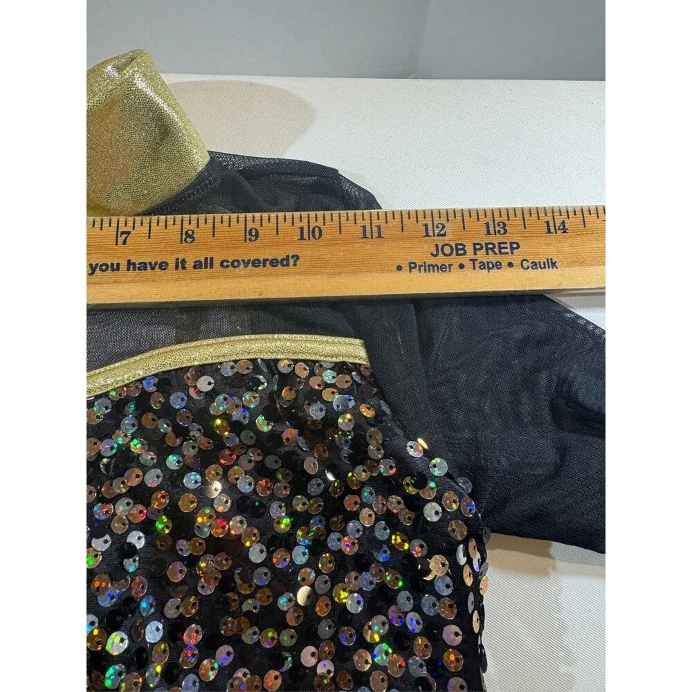 Weissman Black Gold Sequin Fringe Leotard Shorts Large Child LC